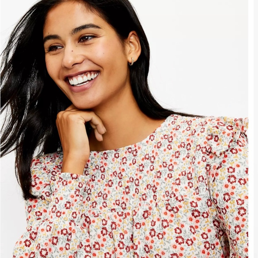 Loft Floral Smocked Ruffled Top - Picture 3 of 7